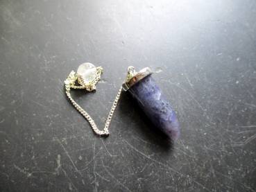 Pendel, Iolith, dunkelblau, Messing, versilbert, Spitzpendel, Wicca, Schamane, Esoterik