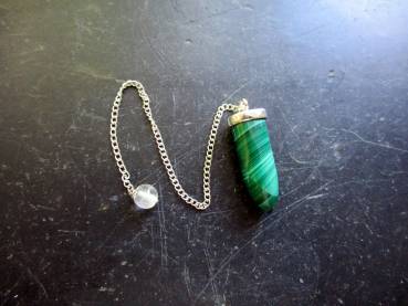Pendel, Malachit Pendel, Spitzpendel, Messing versilbert, Malachitpendel, Wicca