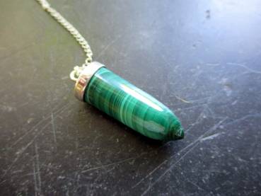 Pendel, Malachit Pendel, Spitzpendel, Messing versilbert, Malachitpendel, Wicca