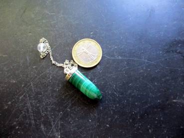 Pendel, Malachit Pendel, Spitzpendel, Messing versilbert, Malachitpendel, Wicca