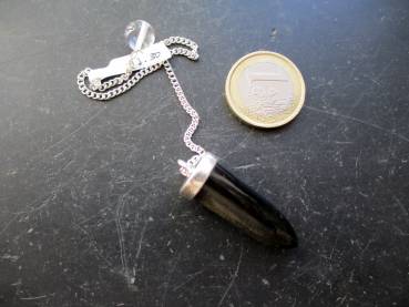 Pendel, Gold Obsidian, Metall, versilbert, Spitzpendel, Wicca, Schamane