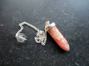 Preview: Pendel, Spitzpendel, Rhodochrosit, Messing, versilbert, Magie, Esoterik