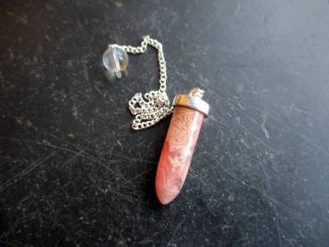Pendel, Spitzpendel, Rhodochrosit, Messing, versilbert, Magie, Esoterik