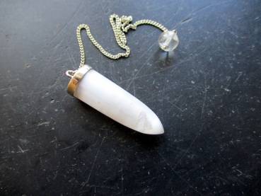 Pendel, Spitzpendel, Selenit, Messing, versilbert, weiß, Wicca, Magie, Esoterik, Schamane