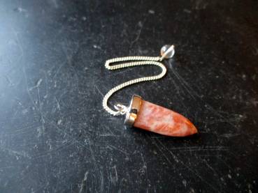 Pendel, Spitzpendel, Sonnenstein, orange, Metall, silberfarben, Esoterik, Wicca