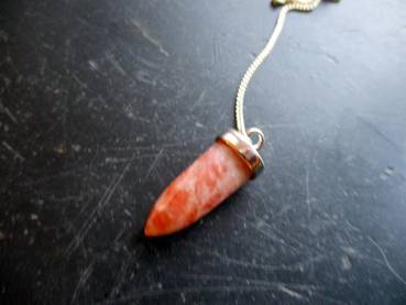 Pendel, Spitzpendel, Sonnenstein, orange, Metall, silberfarben, Esoterik, Wicca