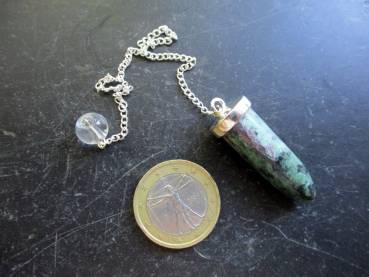 Pendel, Spitzpendel, Rubin/Zoisit, Messing, versilbert, Rubinpendel, Wicca