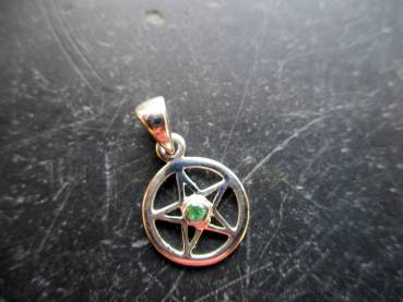 Pentagramm, klein, Anhänger, Sterlingsilber, Smaragd, grün, Wicca, Schamane, Esoterik