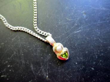 Preview: Anhänger, Perle, Peridot, Sterlingsilber, teilweise vergoldet, 2 Steine, Schmuck