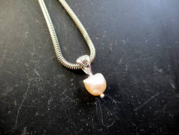 Preview: Anhänger, Sterlingsilber, Süsswasserperle, weiß, Zirkonia, zierlich, Frauen, Mädchen