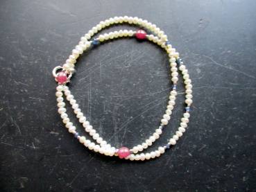 Preview: Kette, Perle, Perlenkette, Süsswasserperle, Rubin, Saphir, Silber, Schmuck, Frauen