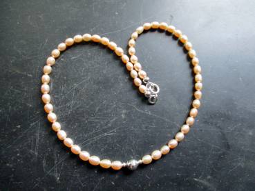 Preview: Kette, Perle, Süsswasserperle, Silberkugel, rosa, Braut, weiß, Hochzeit