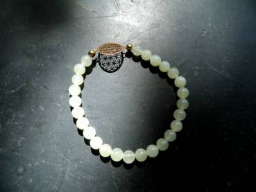Preview: Armband, Symbolarmband, Prehnit, hellgrün, Blume des Lebens, Silber, vergoldet
