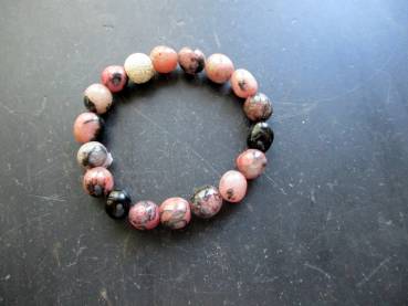 Preview: Armband, Rhodonit, rot und schwarz gemustert, Kugel, Schmuck, Frauen