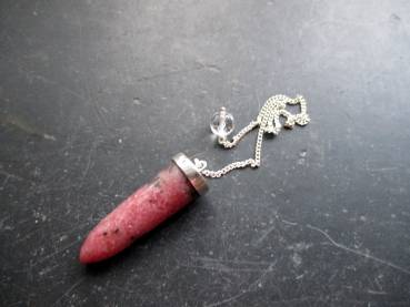 Pendel, Spitzpendel, Edelsteinpendel, Rhodonit, rot, Sterlingsilber, Wicca, Schamane, Magie