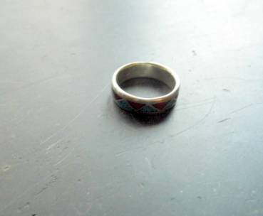 Preview: Ring, Silberring, Türkis, Koralle, Einlegearbeit, Inlay, Mexico, Sonderangebot