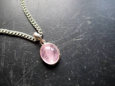 Anhänger, Rosenquarz, Sterlingsilber, oval,  rosa, Schmuck