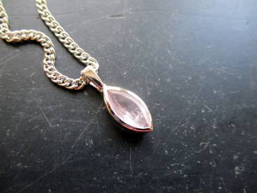 Preview: Anhänger, Sterlingsilber, Rosenquarz, rosa, Navette, facettiert, Schmuck, Unisex, Silber