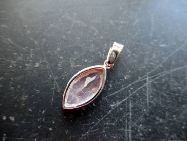 Preview: Anhänger, Sterlingsilber, Rosenquarz, rosa, Navette, facettiert, Schmuck, Unisex, Silber