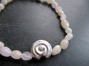 Preview: Armband, Symbolarmband, Rosenquarz, hell, Schnecke, Silber