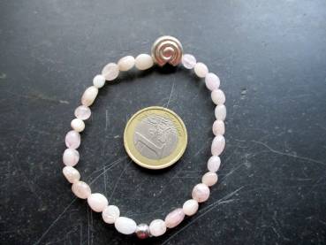 Preview: Armband, Symbolarmband, Rosenquarz, hell, Schnecke, Silber