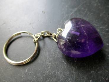 Schlüsselanhänger, Taschenanhänger, Herz, Metall, Edelstein, Amethyst