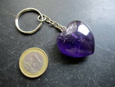 Schlüsselanhänger, Taschenanhänger, Herz, Metall, Edelstein, Amethyst