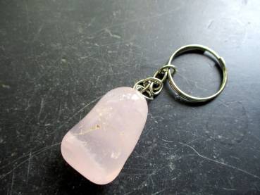 Preview: Schlüsselanhänger, Taschenanhänger, Rosenquarz, Metall, Edelstein
