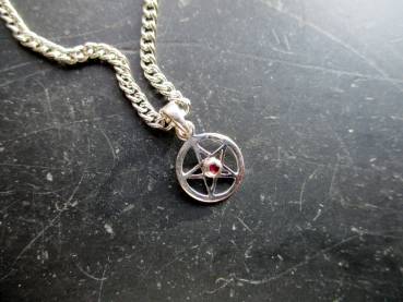 Pentagramm, klein, Anhänger, Sterlingsilber, Rubin, rot, Wicca, Schamane, Esoterik