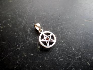 Pentagramm, klein, Anhänger, Sterlingsilber, Rubin, rot, Wicca, Schamane, Esoterik