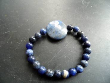 Preview: Armband,  Sodalith, blau, Dumortiet, Scheibe, Unisex, Schmuck
