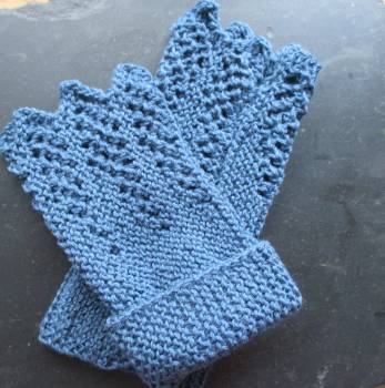 Stulpen, Pulswärmer, Armstulpen, blau, Wolle, gestrickt, Spitze