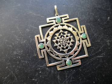 Anhänger, Yantra, Sri Yantra, Sterlingsilber, Smaragd, Esoterik, Schutz, Heilung, Indien