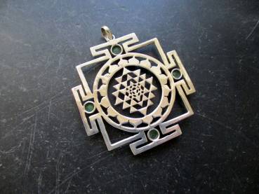 Anhänger, Yantra, Sri Yantra, Sterlingsilber, Smaragd, Esoterik, Schutz, Heilung, Indien