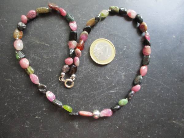 Kette, Turmalin, bunt, Nuggets, Sterlingsilber, Schmuck, Frauen