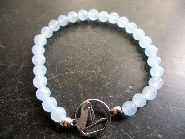 Armband, Edelstein, Chalcedon, hellblau, facettiert, Schiff, Segelschiff, Unisex