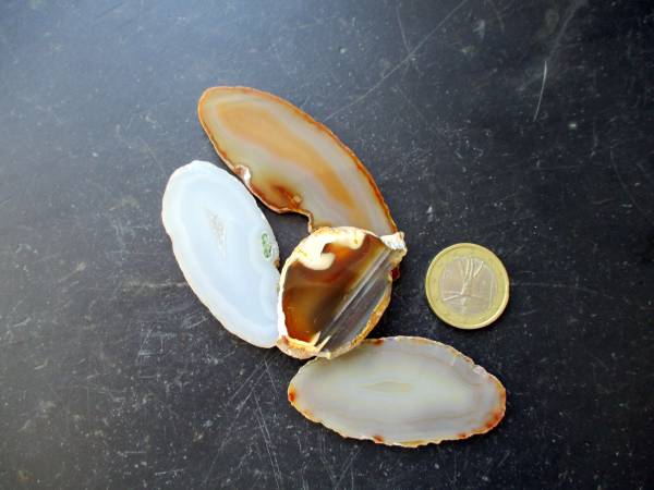 Edelstein, Achatscheiben, klein, vier Stück, Geschenk, Kinder, Deko