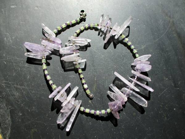 Kette, Collier, Amethyst, Serpentin, grün, lila, Sterlingsilber, Schmuck, Frauen