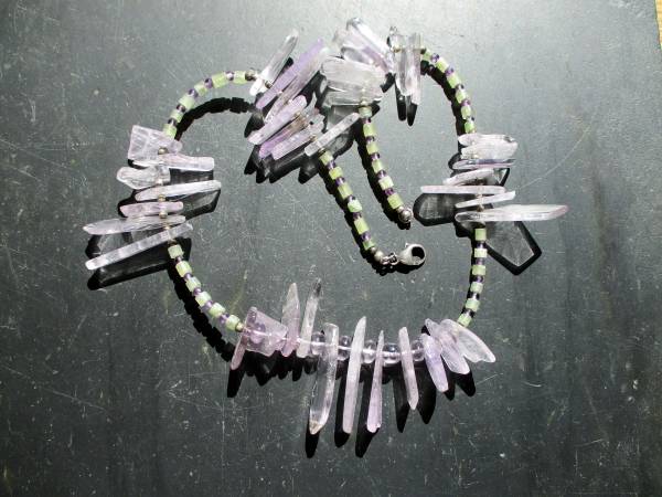 Kette, Collier, Amethyst, Serpentin, grün, lila, Sterlingsilber, Schmuck, Frauen