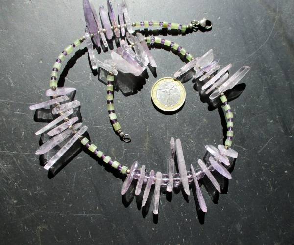 Kette, Collier, Amethyst, Serpentin, grün, lila, Sterlingsilber, Schmuck, Frauen