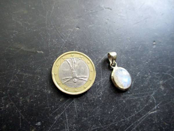 Anhänger, Mondstein, Sterlingsilber, Regenbogenmondstein, weiß, oval, schillernd