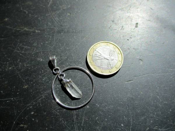 Anhänger, Kreis, Metall, versilbert, Bergkristall Spitze, Unisex