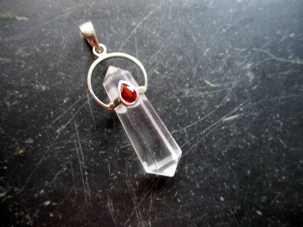 Anhänger, Sterlingsilber, Bergkristall, Spitze, Granat, Schmuck, Unisex