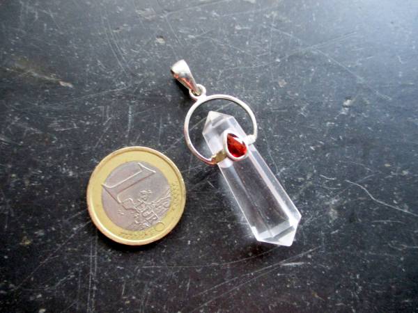 Anhänger, Sterlingsilber, Bergkristall, Spitze, Granat, Schmuck, Unisex