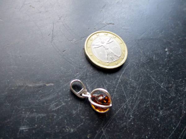 Anhänger, Sterlingsilber, Bernstein, Kugel, beweglich, Schmuck