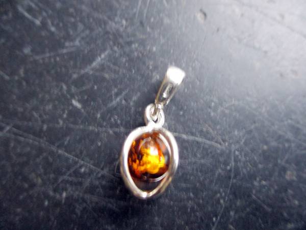 Anhänger, Sterlingsilber, Bernstein, Kugel, beweglich, Schmuck