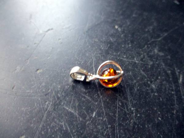 Anhänger, Sterlingsilber, Bernstein, Kugel, beweglich, Schmuck