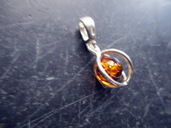 Anhänger, Sterlingsilber, Bernstein, Kugel, beweglich, Schmuck