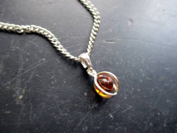 Anhänger, Sterlingsilber, Bernstein, Kugel, beweglich, Schmuck