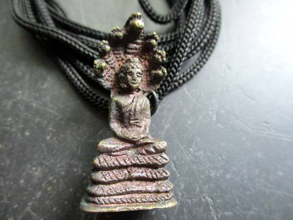 Kette, Baumwollband, Buddha, Messing, geschwärzt, Meditation